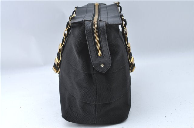 Authentic Salvatore Ferragamo 2Way Shoulder Hand Bag Nylon Leather Black J2268
