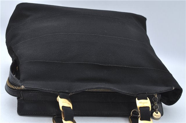 Authentic Salvatore Ferragamo 2Way Shoulder Hand Bag Nylon Leather Black J2268