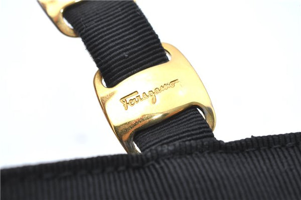 Authentic Salvatore Ferragamo 2Way Shoulder Hand Bag Nylon Leather Black J2268
