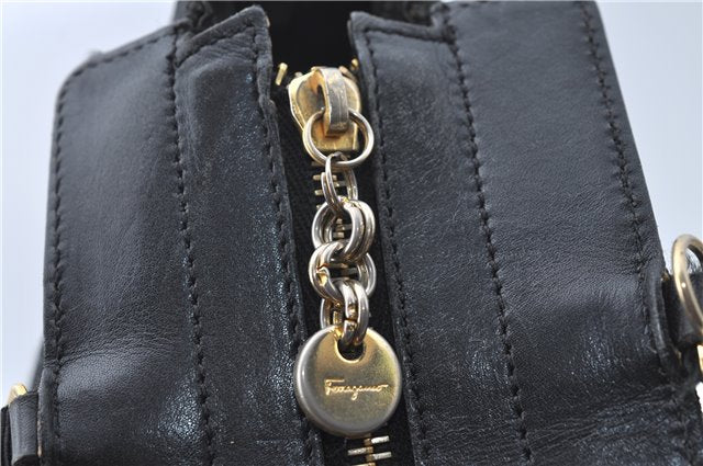 Authentic Salvatore Ferragamo 2Way Shoulder Hand Bag Nylon Leather Black J2268