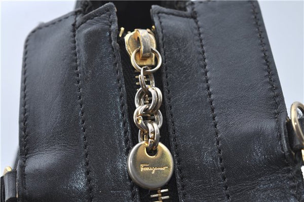 Authentic Salvatore Ferragamo 2Way Shoulder Hand Bag Nylon Leather Black J2268
