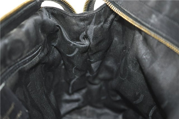 Authentic Salvatore Ferragamo 2Way Shoulder Hand Bag Nylon Leather Black J2268