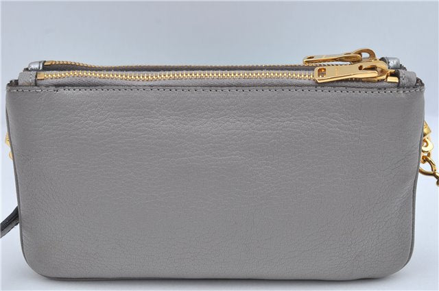 Authentic MIU MIU Leather Shoulder Cross Body Bag Purse Silver Light Gray J2269