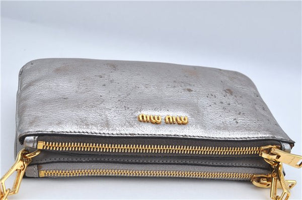 Authentic MIU MIU Leather Shoulder Cross Body Bag Purse Silver Light Gray J2269