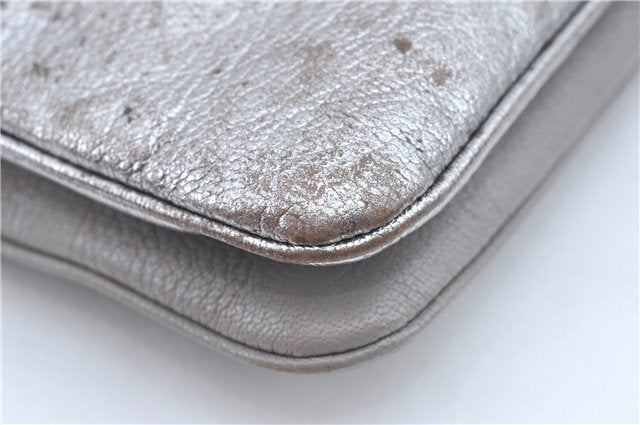 Authentic MIU MIU Leather Shoulder Cross Body Bag Purse Silver Light Gray J2269