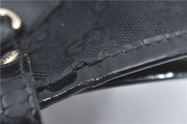 Authentic GUCCI Jolie Shoulder Tote Bag GG Canvas Enamel 211976 Black J2271