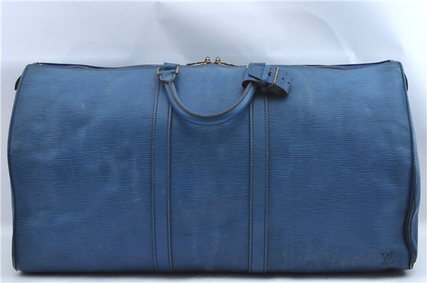 Authentic Louis Vuitton Epi Keepall 55 Boston Bag Blue M42955 LV J2276