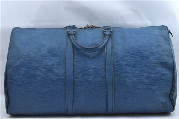 Authentic Louis Vuitton Epi Keepall 55 Boston Bag Blue M42955 LV J2276