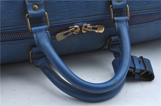 Authentic Louis Vuitton Epi Keepall 55 Boston Bag Blue M42955 LV J2276