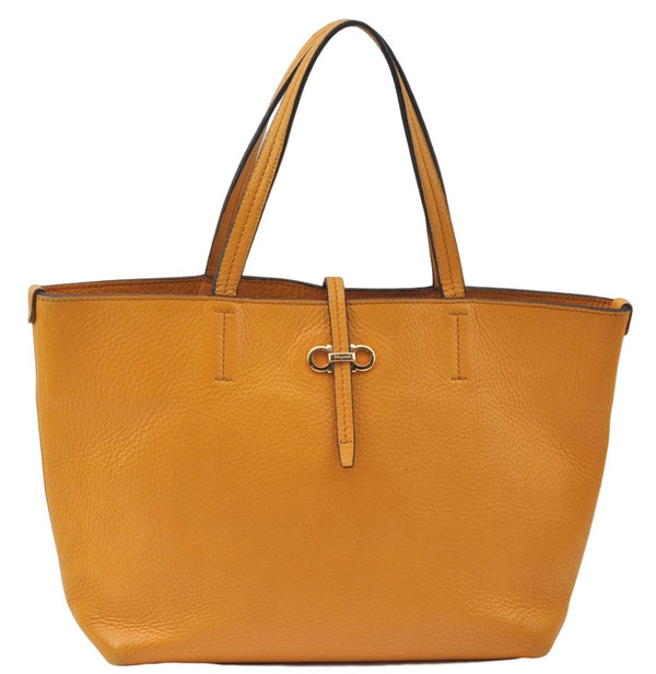 Authentic Salvatore Ferragamo Gancini Leather Hand Tote Bag Purse Yellow J2280