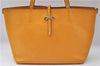 Authentic Salvatore Ferragamo Gancini Leather Hand Tote Bag Purse Yellow J2280
