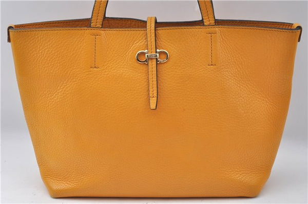 Authentic Salvatore Ferragamo Gancini Leather Hand Tote Bag Purse Yellow J2280