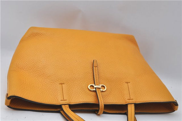 Authentic Salvatore Ferragamo Gancini Leather Hand Tote Bag Purse Yellow J2280