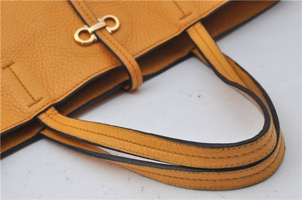 Authentic Salvatore Ferragamo Gancini Leather Hand Tote Bag Purse Yellow J2280