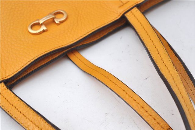 Authentic Salvatore Ferragamo Gancini Leather Hand Tote Bag Purse Yellow J2280