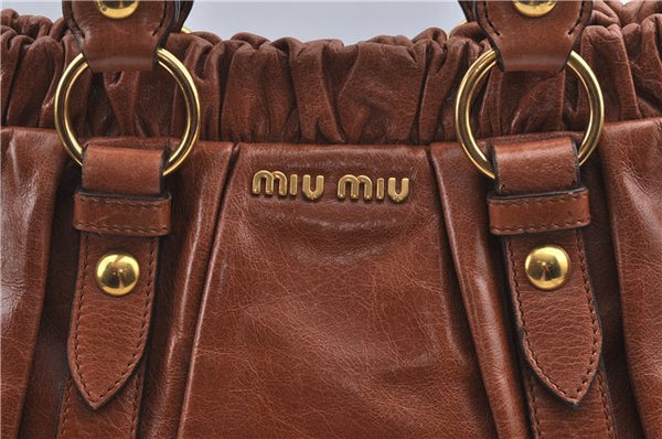 Authentic MIU MIU Leather 2Way Shoulder Cross Body Hand Bag Purse Brown J2282