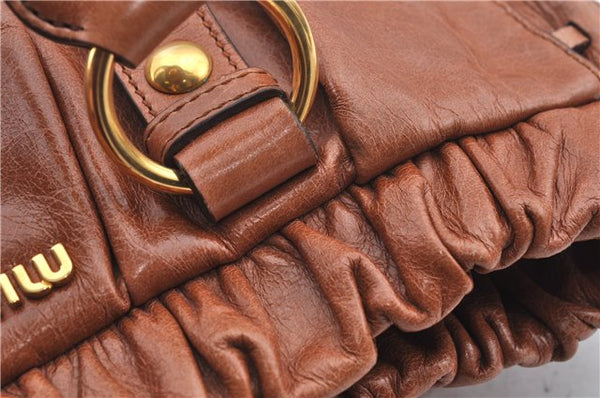 Authentic MIU MIU Leather 2Way Shoulder Cross Body Hand Bag Purse Brown J2282