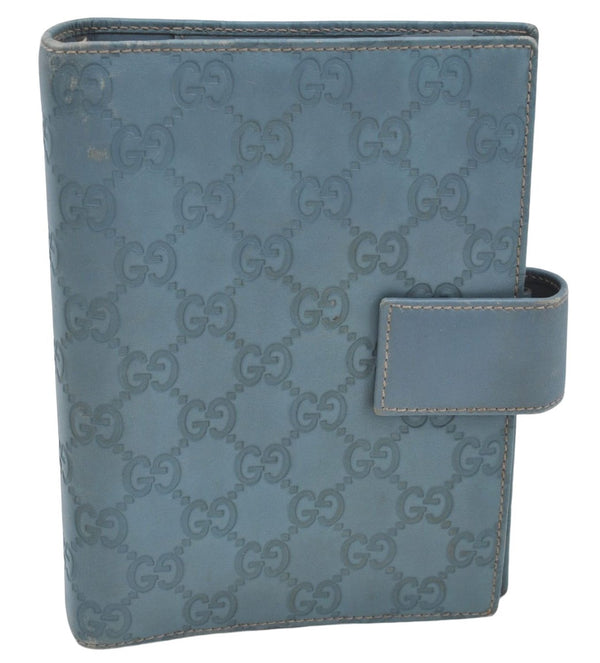 Authentic GUCCI Guccissima Notebook Cover GG Leather 115241 Blue J2283