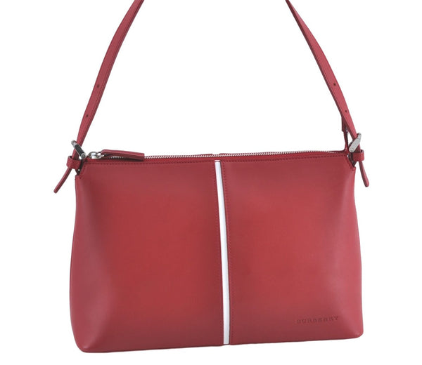 Authentic BURBERRY Vintage Leather Shoulder Hand Bag Purse Red J2289