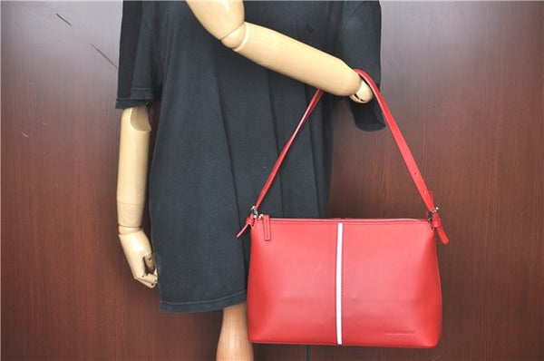 Authentic BURBERRY Vintage Leather Shoulder Hand Bag Purse Red J2289