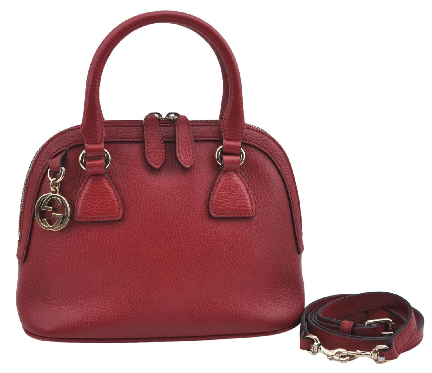 Authentic GUCCI Interlocking G 2Way Shoulder Cross Hand Bag Leather Red J2301