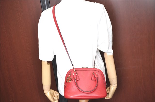 Authentic GUCCI Interlocking G 2Way Shoulder Cross Hand Bag Leather Red J2301