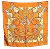 Auth HERMES Carre 90 Scarf "pas me faire antoine de pluvinel" Silk Brown J2305