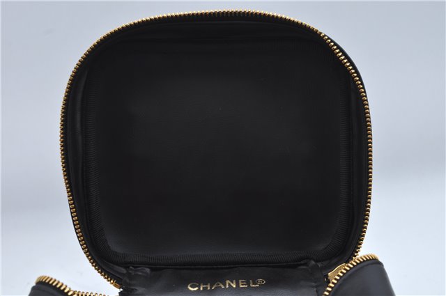 Authentic CHANEL Calf Skin Bicolore CC Logo Vanity Case Bag Black J2307