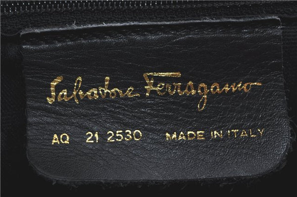 Authentic Salvatore Ferragamo Vara Leather Shoulder Tote Bag Navy Blue SF J2331