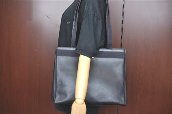 Authentic Salvatore Ferragamo Vara Leather Shoulder Tote Bag Navy Blue SF J2331