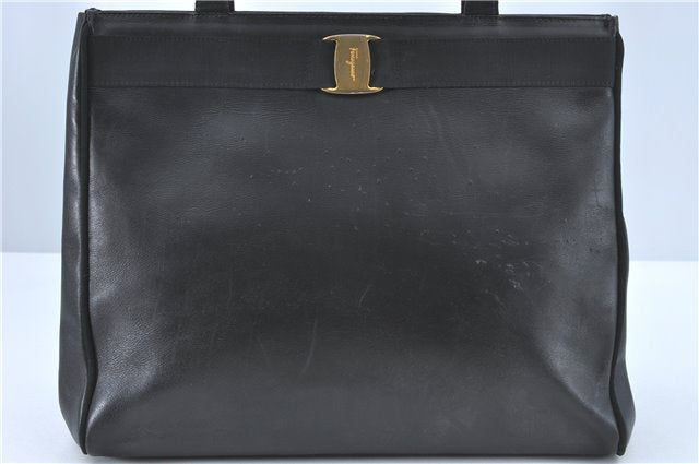 Authentic Salvatore Ferragamo Vara Leather Shoulder Tote Bag Navy Blue SF J2408
