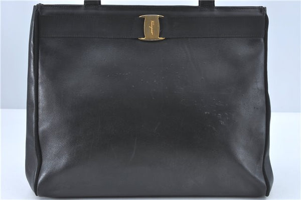 Authentic Salvatore Ferragamo Vara Leather Shoulder Tote Bag Navy Blue SF J2408