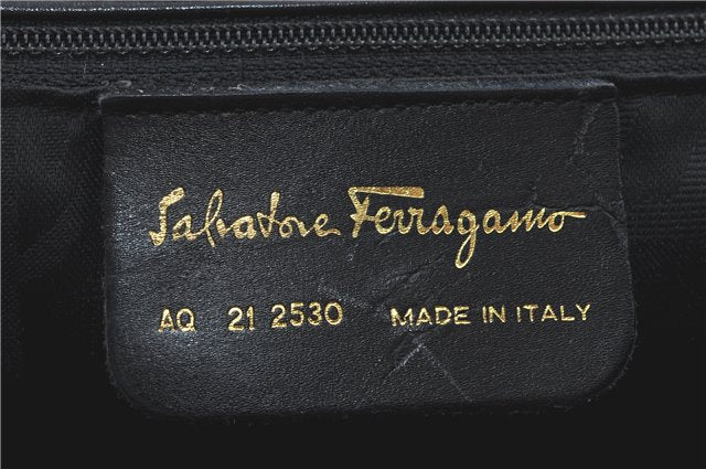 Authentic Salvatore Ferragamo Vara Leather Shoulder Tote Bag Navy Blue SF J2408