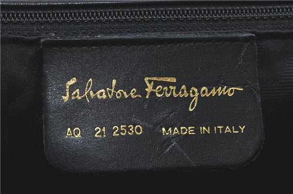 Authentic Salvatore Ferragamo Vara Leather Shoulder Tote Bag Navy Blue SF J2408
