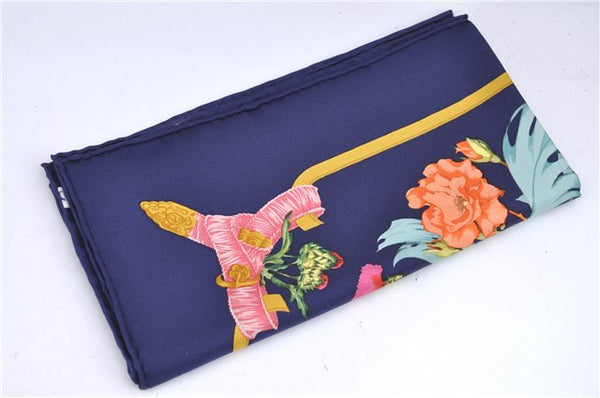 Authentic HERMES Petit Carre 40 Scarf Handkerchief "REGINA " Silk Navy J2473