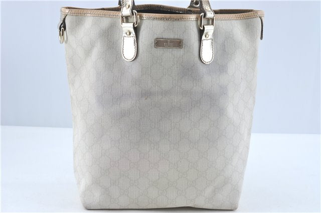 Authentic GUCCI Shoulder Tote Bag Purse GG PVC Leather 139896 White Silver J2490