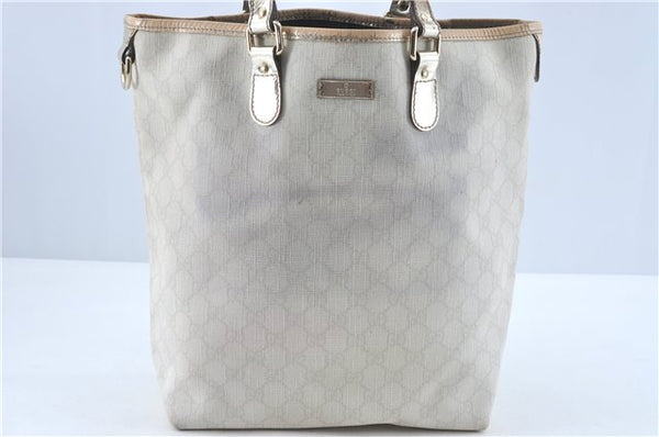Authentic GUCCI Shoulder Tote Bag Purse GG PVC Leather 139896 White Silver J2490
