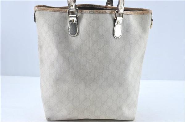 Authentic GUCCI Shoulder Tote Bag Purse GG PVC Leather 139896 White Silver J2490