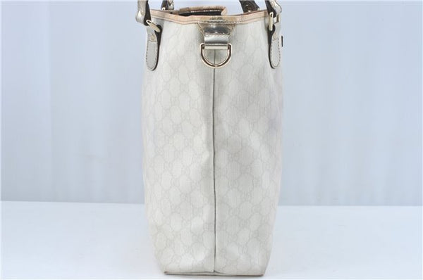 Authentic GUCCI Shoulder Tote Bag Purse GG PVC Leather 139896 White Silver J2490