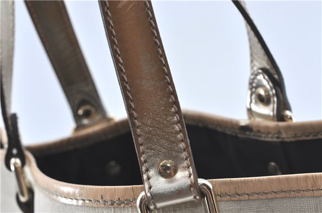 Authentic GUCCI Shoulder Tote Bag Purse GG PVC Leather 139896 White Silver J2490