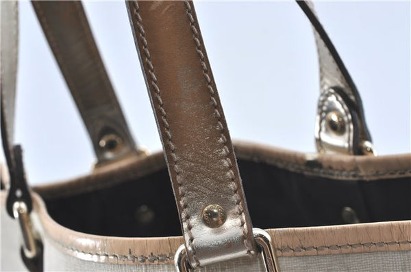 Authentic GUCCI Shoulder Tote Bag Purse GG PVC Leather 139896 White Silver J2490