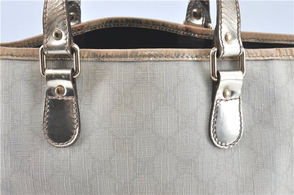 Authentic GUCCI Shoulder Tote Bag Purse GG PVC Leather 139896 White Silver J2490