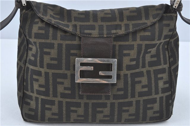 Authentic FENDI Zucca Shoulder Hand Bag Purse Canvas Leather Brown J2536