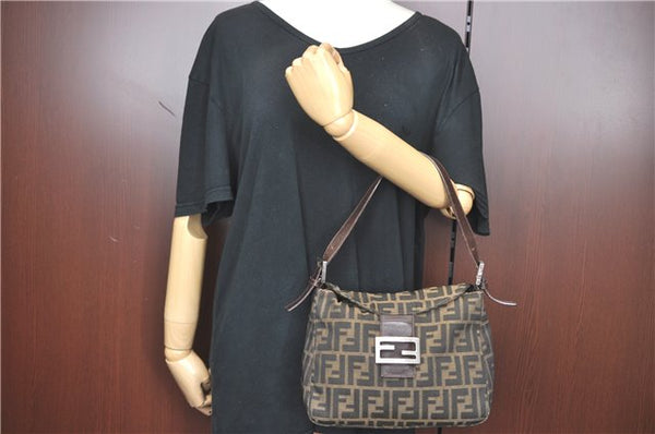 Authentic FENDI Zucca Shoulder Hand Bag Purse Canvas Leather Brown J2536