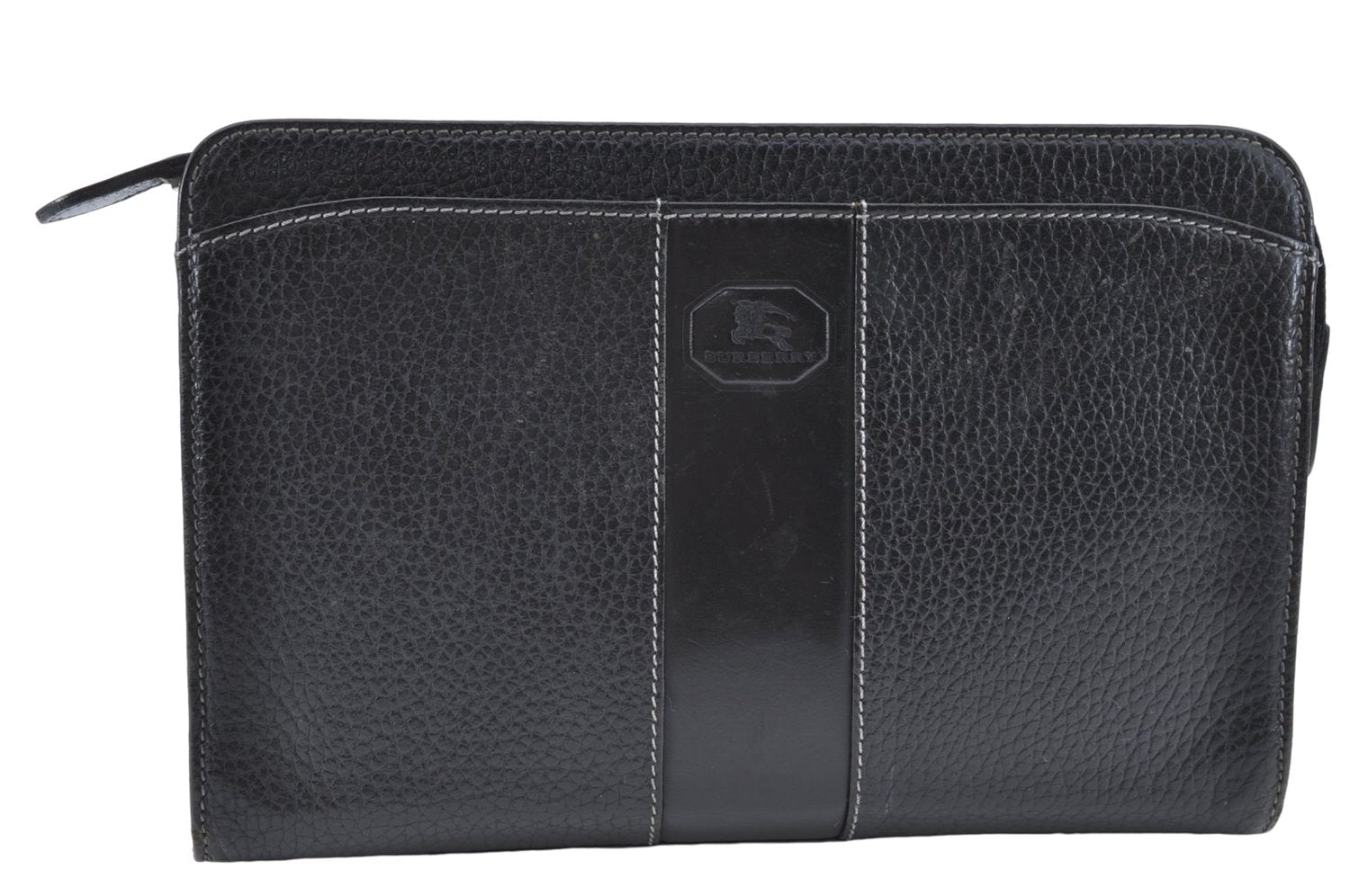 Authentic BURBERRY Vintage Leather Clutch Bag Purse Black J2539