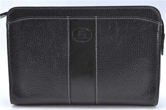 Authentic BURBERRY Vintage Leather Clutch Bag Purse Black J2539
