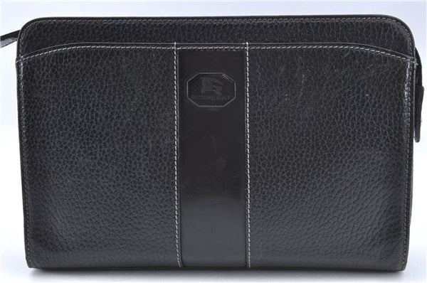 Authentic BURBERRY Vintage Leather Clutch Bag Purse Black J2539