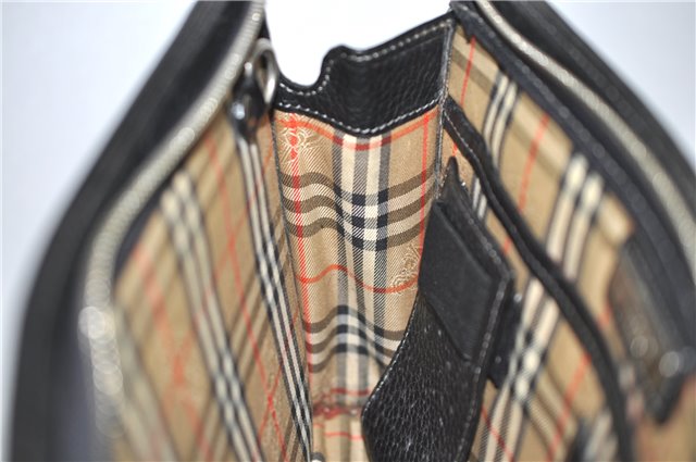 Authentic BURBERRY Vintage Leather Clutch Bag Purse Black J2539