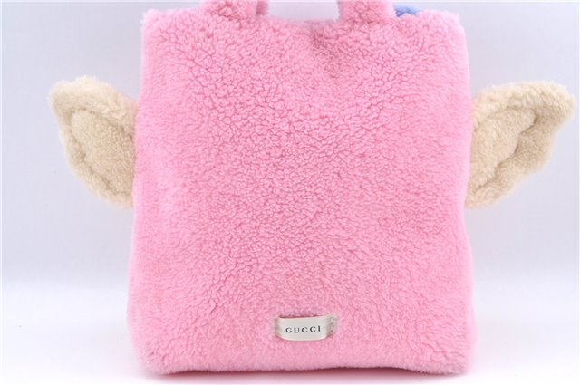Authentic GUCCI Children's Flying Bear Faux Fur Tote Hand Bag 581007 Pink J2545
