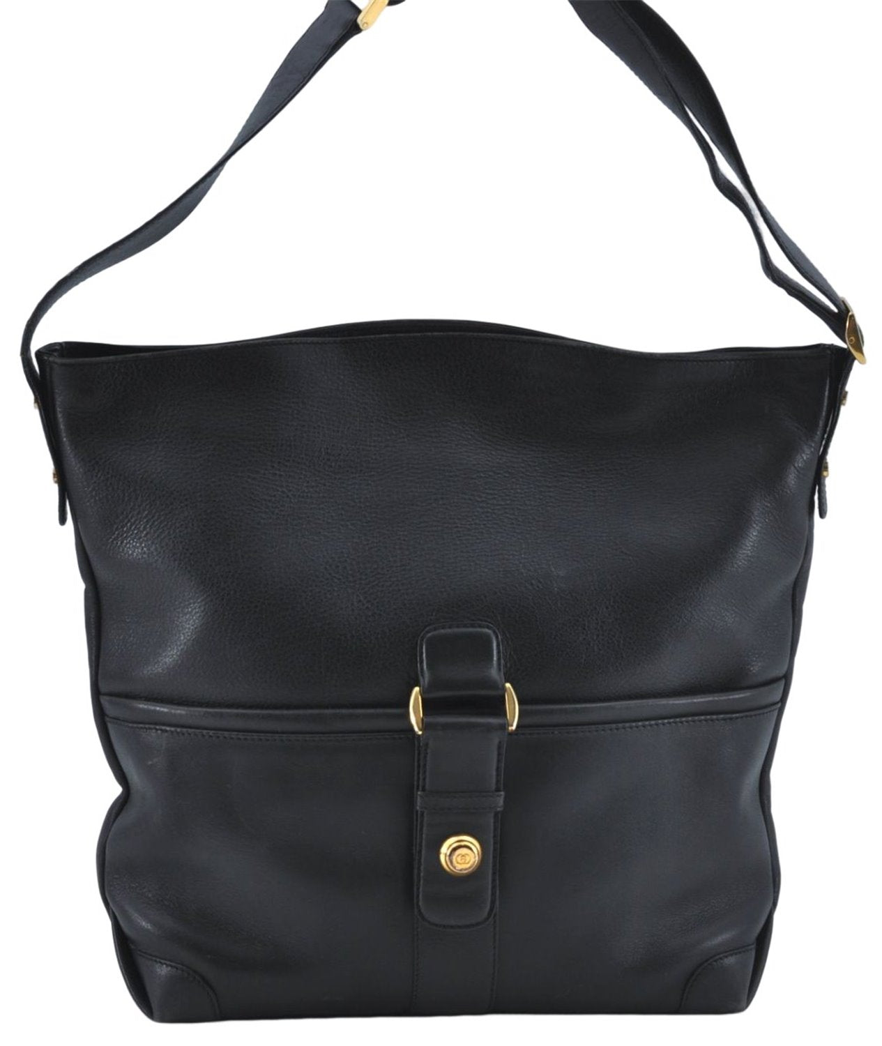 Authentic GUCCI Shoulder Tote Bag Leather Black J2552